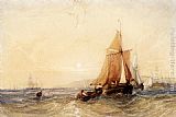Boats Canvas Paintings - Fishing Boats Off The Coast At Sunset